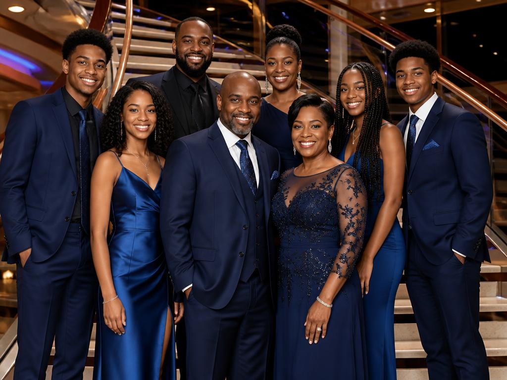 Group dressed in blue for the elegant evening